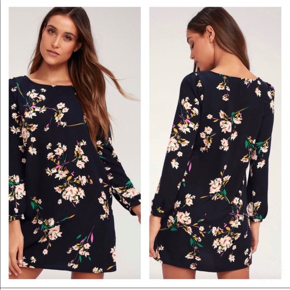 Lulus Dresses & Skirts - Lulu’s Floral Navy Floral Shift Cuffed Dress